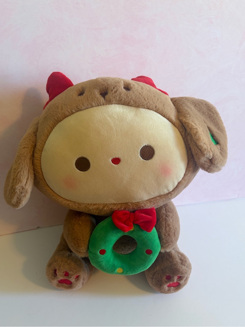 Large kawaii dog Christmas plush 14”